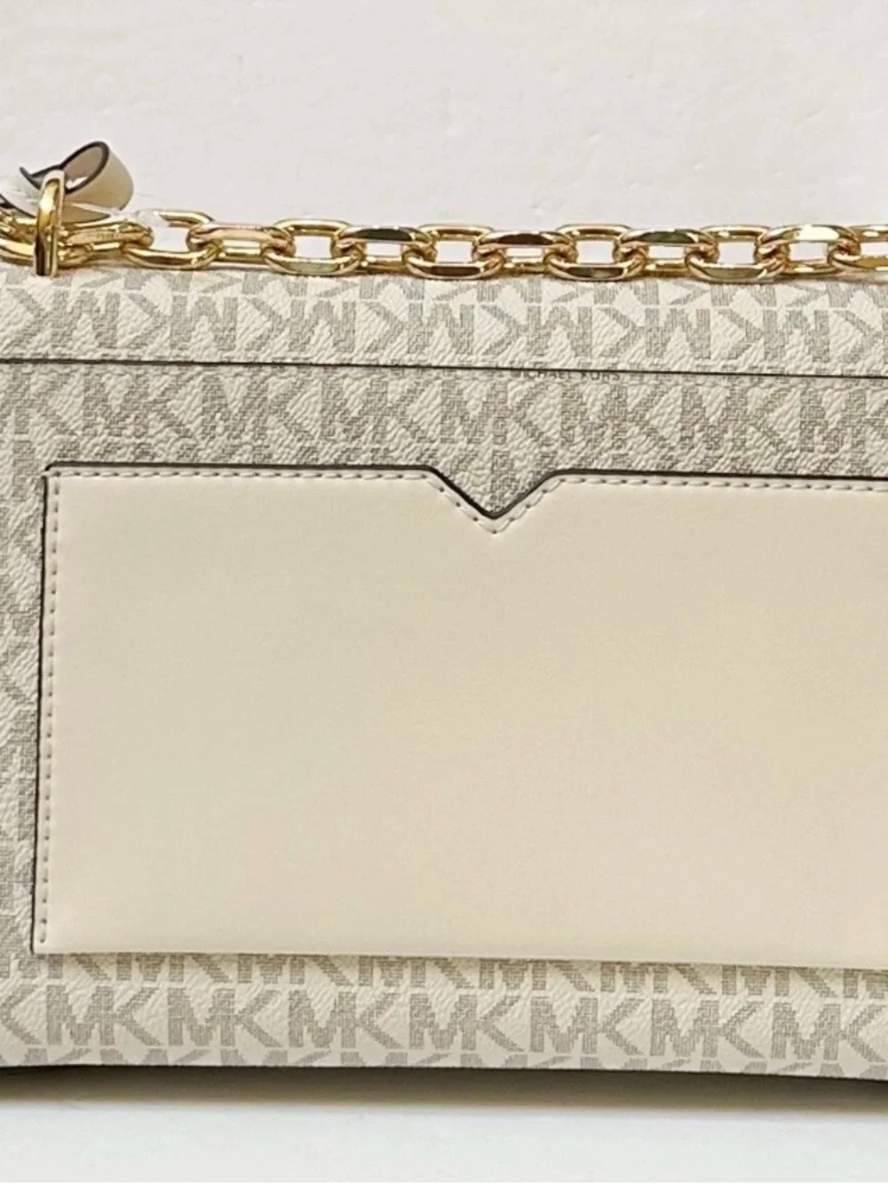 NWT Michael Kors Cream MK Logo Chain Medium Crossbody Bag - Picture 4 of 17